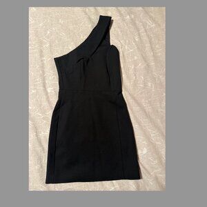 DO+BE Black Mini Cocktail Dress One Shoulder Side Slit